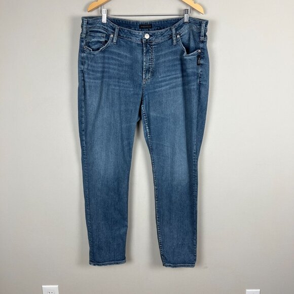 Silver Jeans Boyfriend Jeans Womens 20 Blue Denim Stretch Medium Wash Casual‎ - Picture 1 of 13
